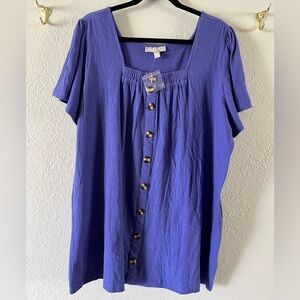 NWOT Woman Within Purple Short Sleeve Gauzy Pullover Blouse Oversized 1X Stretch